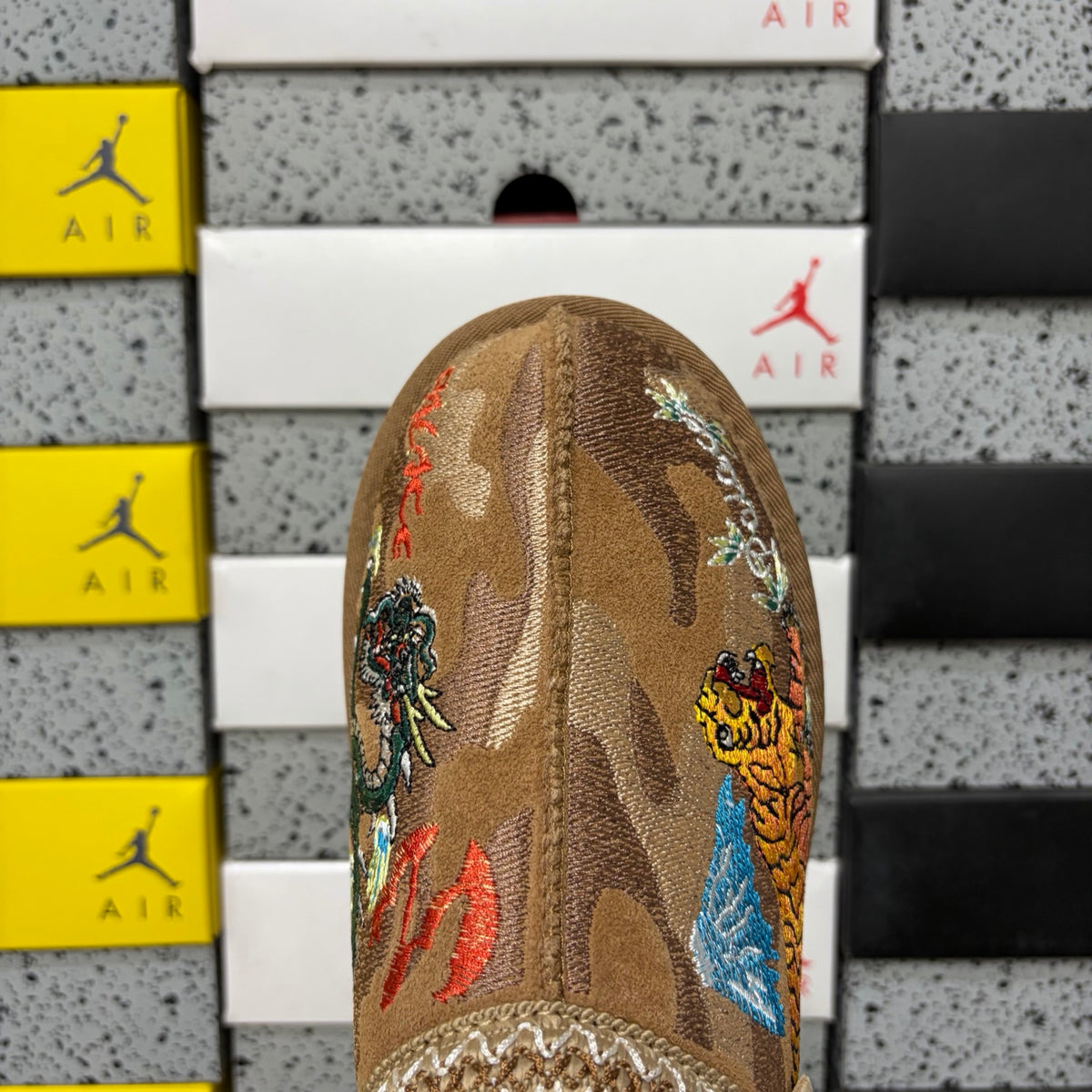 UGG Dragon & Tiger Embroidered Slip-On Shoes in Chestnut