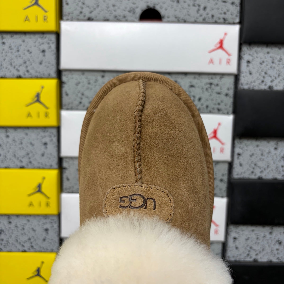 UGG Fluffy-Collar Lug-Sole Mule Slippers in Chestnut