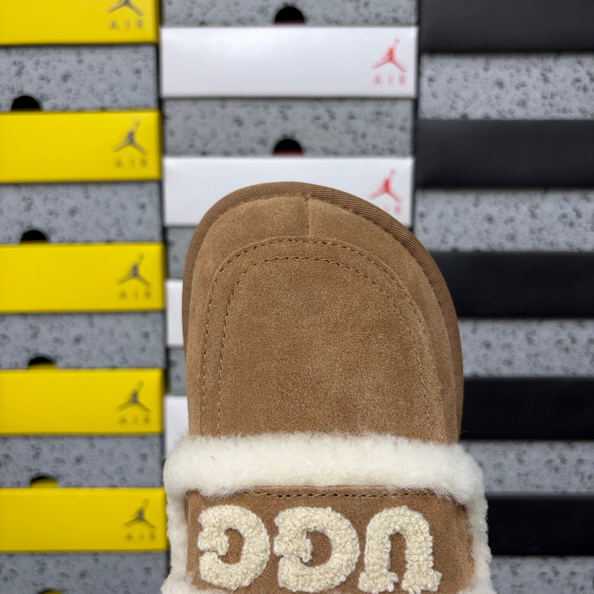 UGG Embroidered Fluffy-Trim Mule Slippers in Chestnut