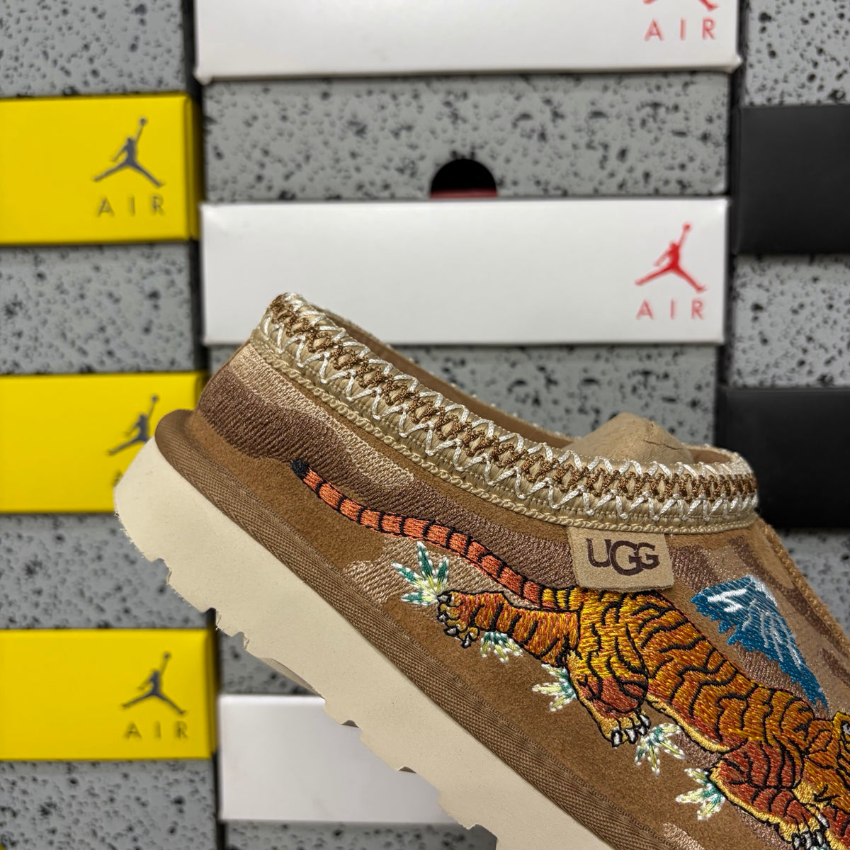 UGG Dragon & Tiger Embroidered Slip-On Shoes in Chestnut