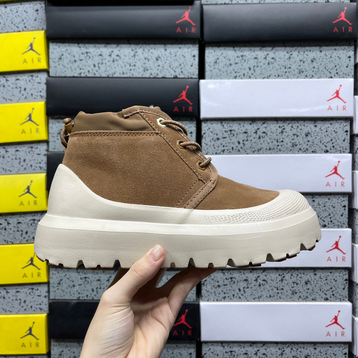 UGG Lace-Up Platform Ankle Boots in Chestnut & Cream