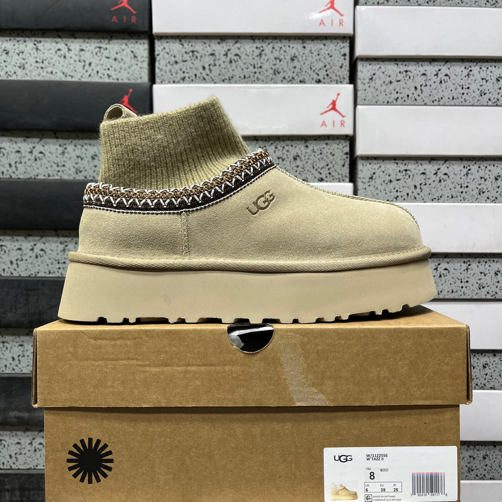 UGG Knit-Collar Platform Ankle Boots in Mustard Seed