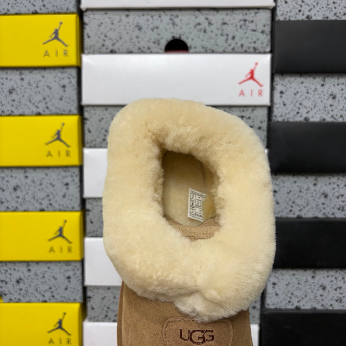 UGG Fluffy-Collar Platform Slip-On Shoes in Chestnut