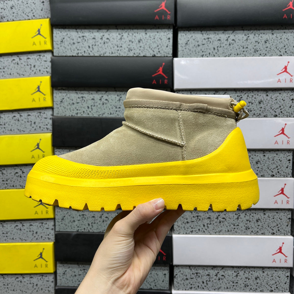 UGG Slip-On Platform Ankle Boots in Sand & Yellow
