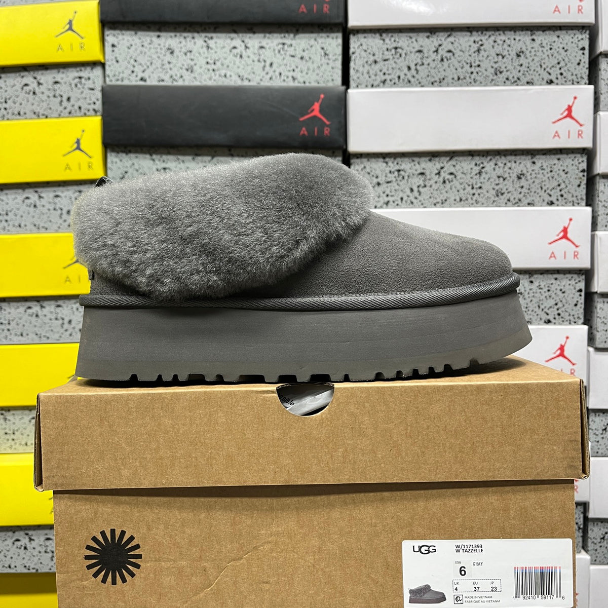 UGG Fluffy-Collar Platform Ankle Boots in Grey