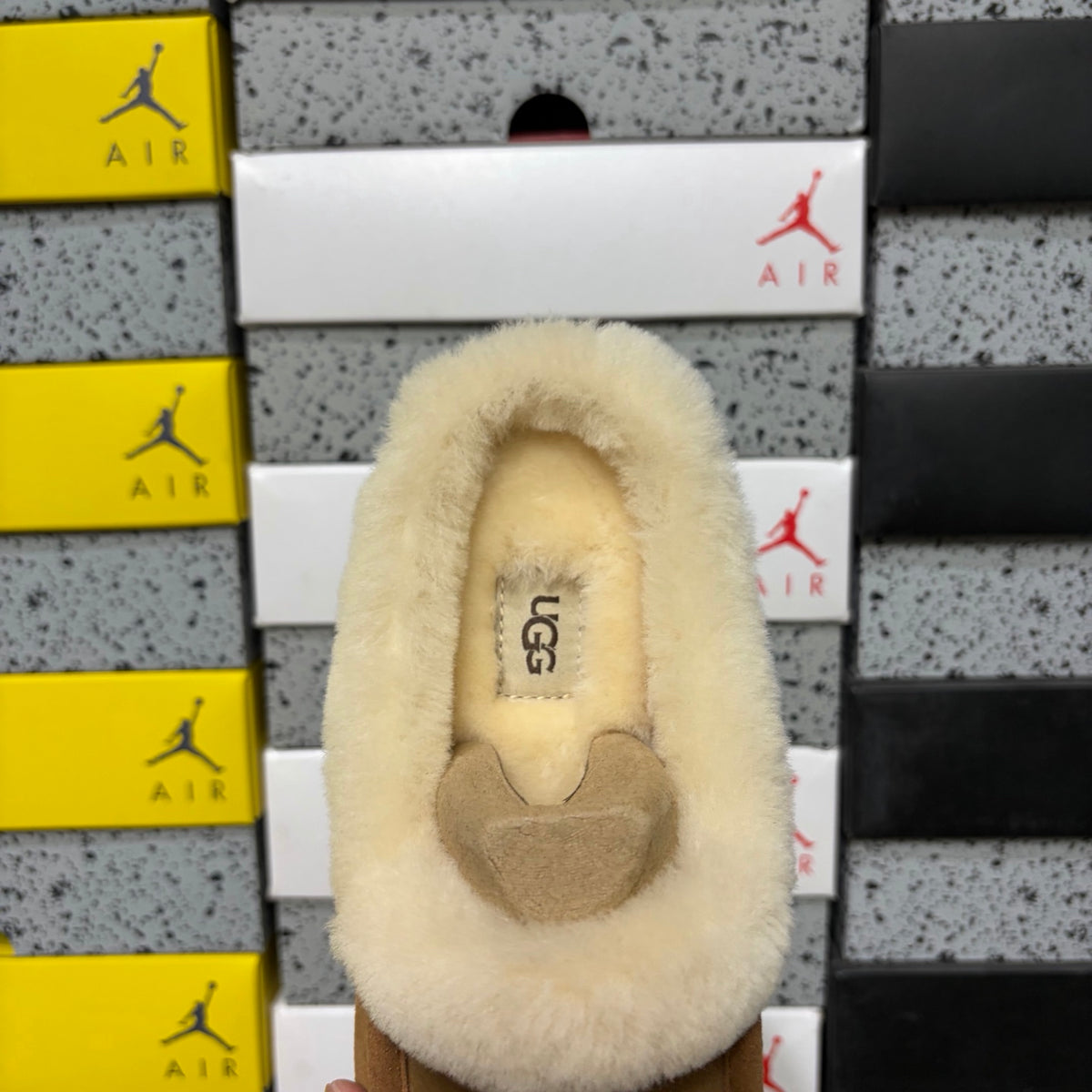 UGG Fluffy-Collar Moccasin Slippers in Chestnut