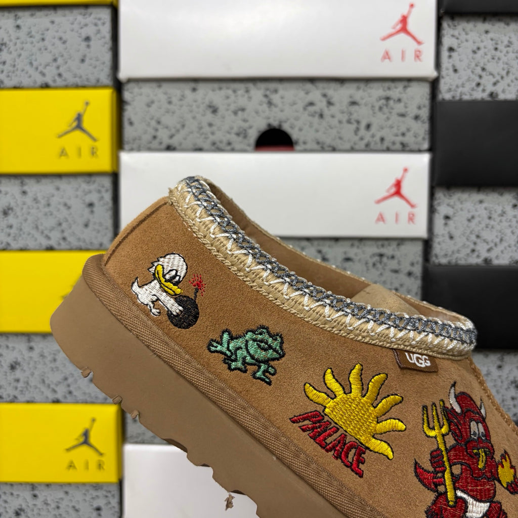 UGG Cartoon-Embroidered Slip-On Shoes in Chestnut