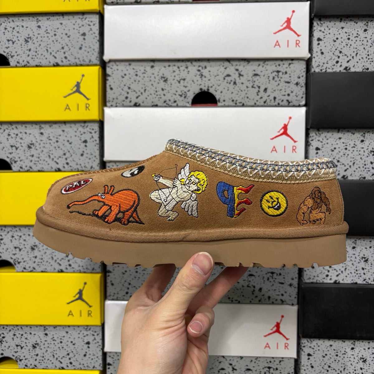 UGG Cartoon-Embroidered Slip-On Shoes in Chestnut