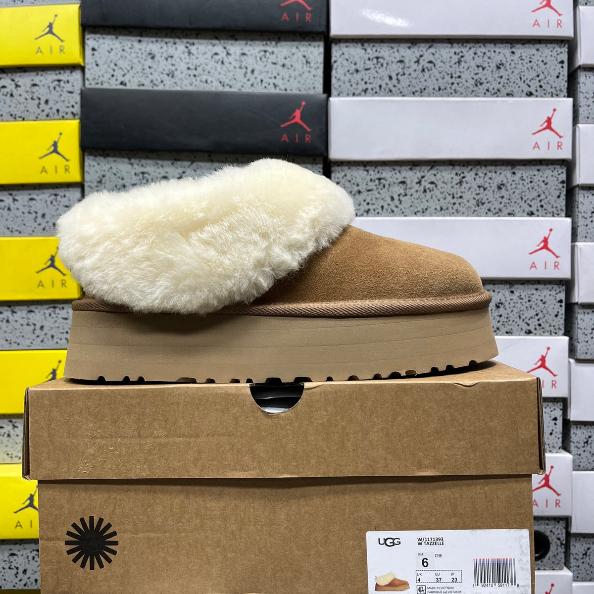 UGG Fluffy-Collar Platform Ankle Boots in Chestnut