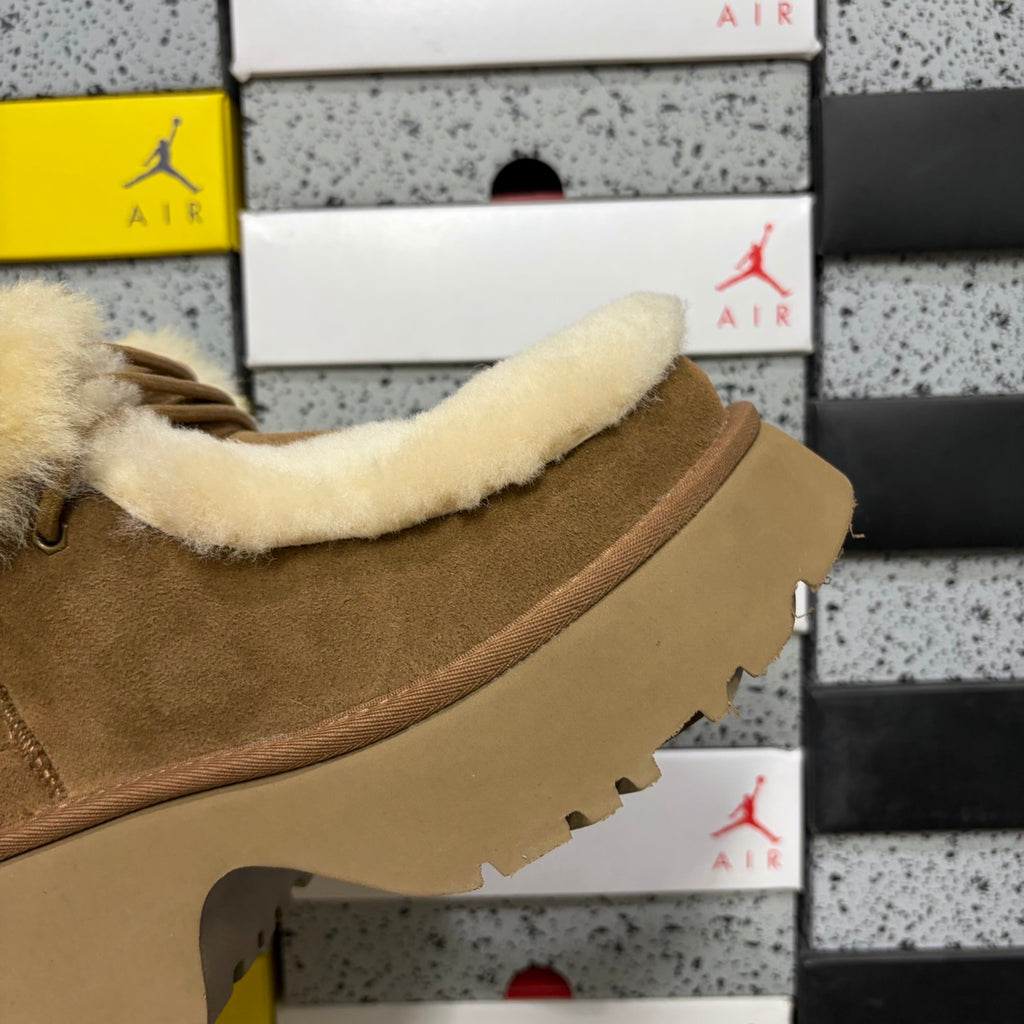UGG Fluffy-Trim Platform Ankle Boots in Chestnut