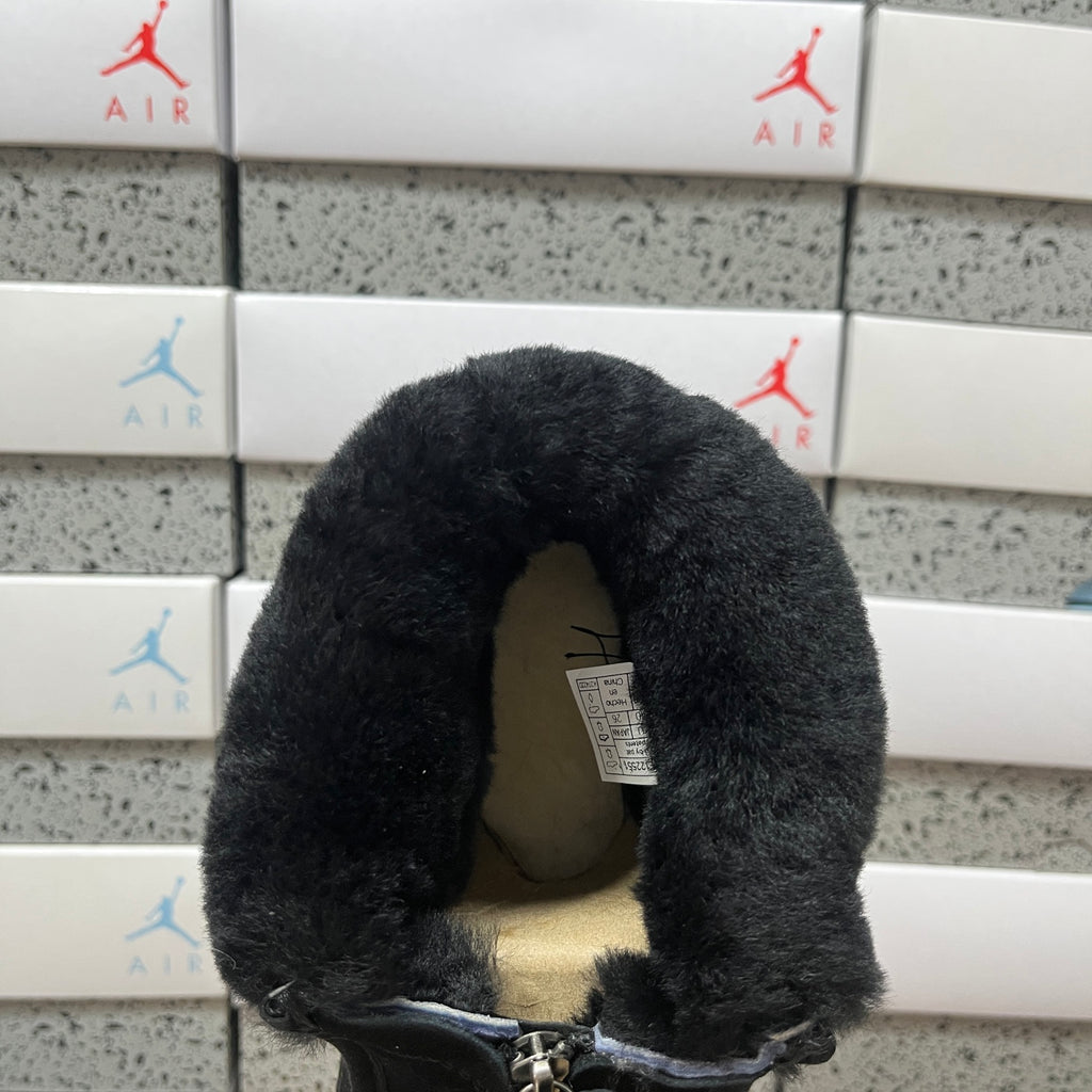 UGG Fluffy-Collar Zip-Front Platform Ankle Boots in Black