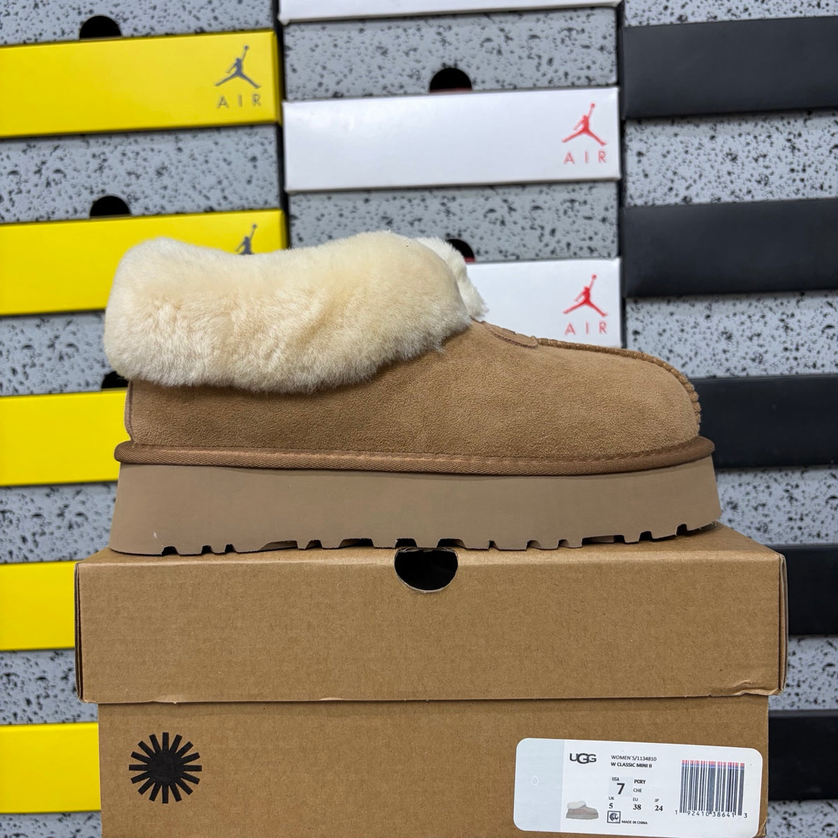 UGG Fluffy-Collar Platform Slip-On Shoes in Chestnut