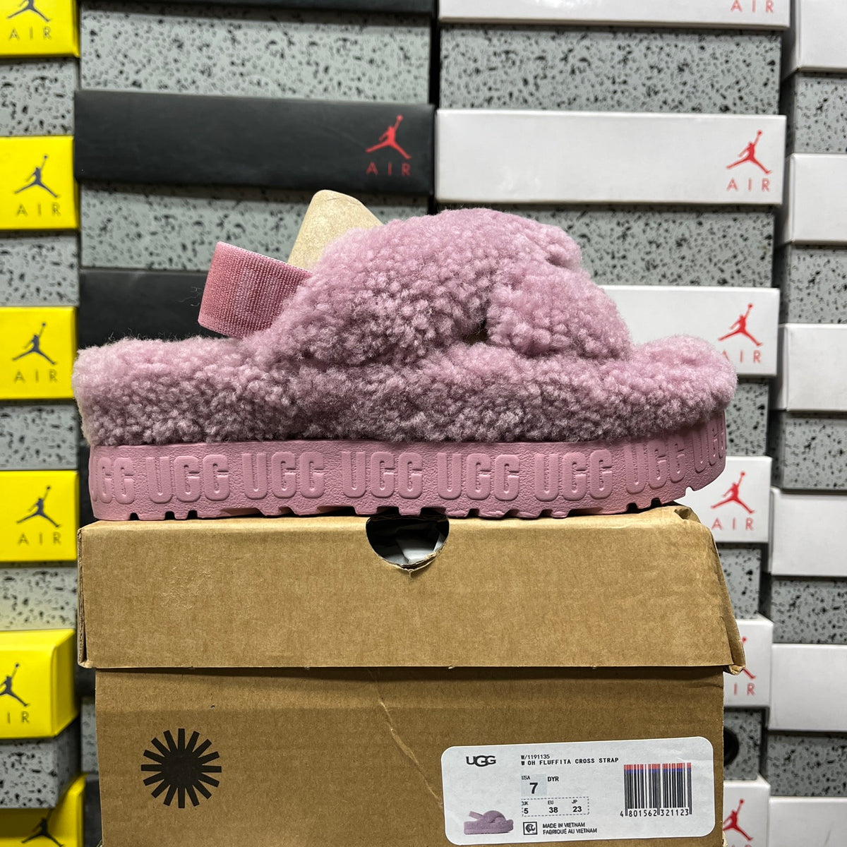 UGG Fluffy Cross-Strap Platform Sandals in Mauve