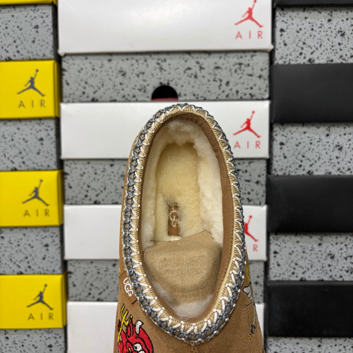 UGG Cartoon-Embroidered Slip-On Shoes in Chestnut