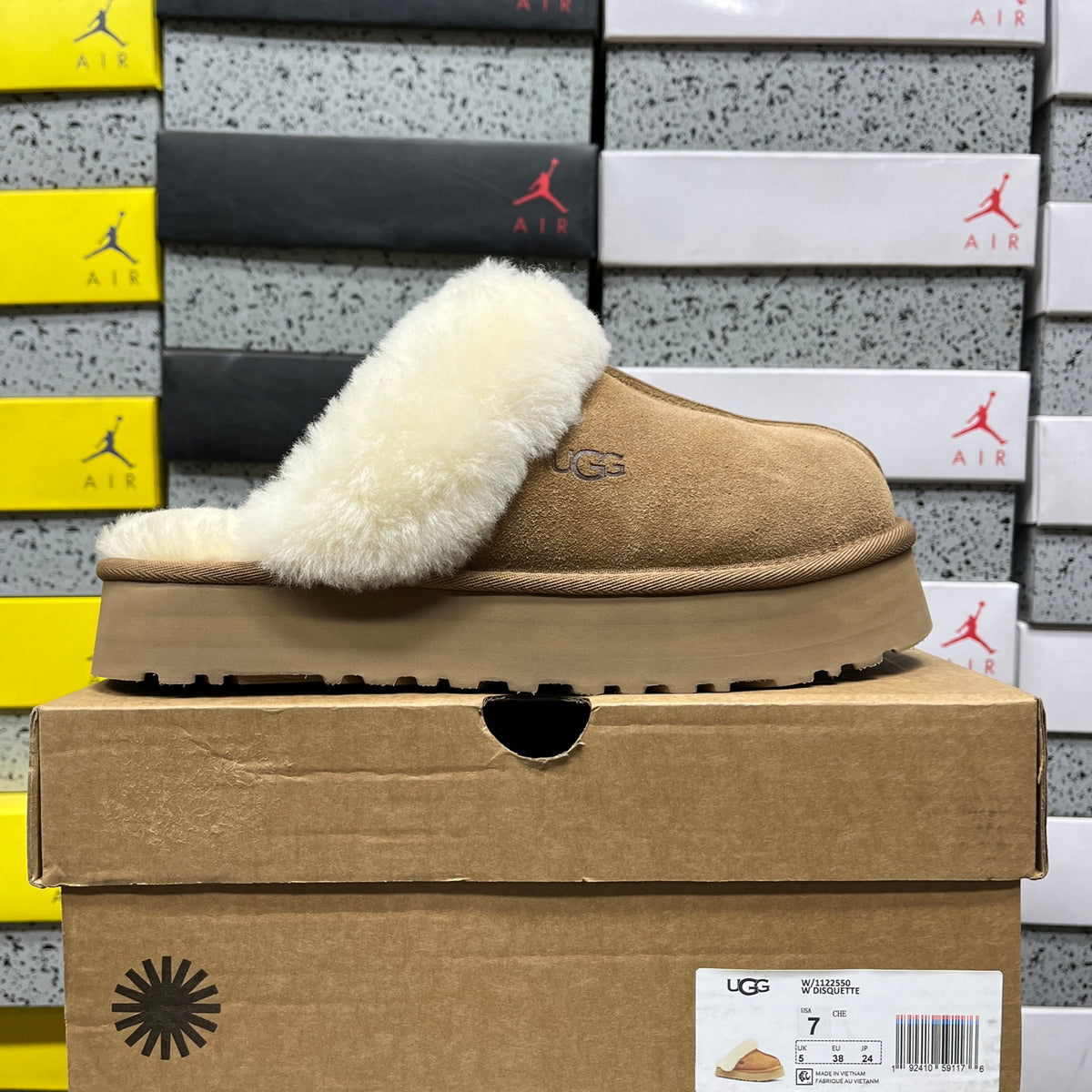 UGG Fluffy-Collar Platform Slippers in Chestnut