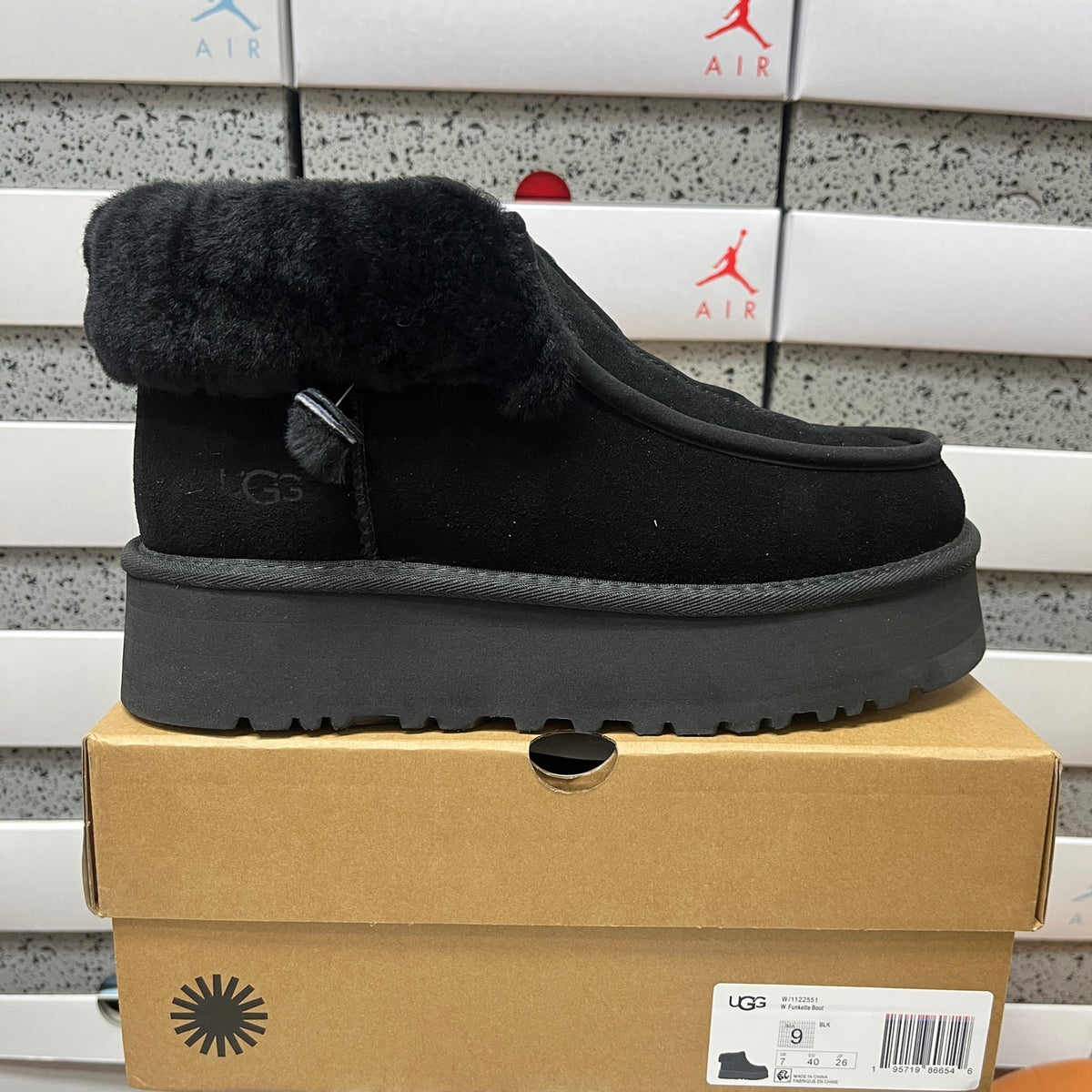 UGG Fluffy-Collar Zip-Front Platform Ankle Boots in Black
