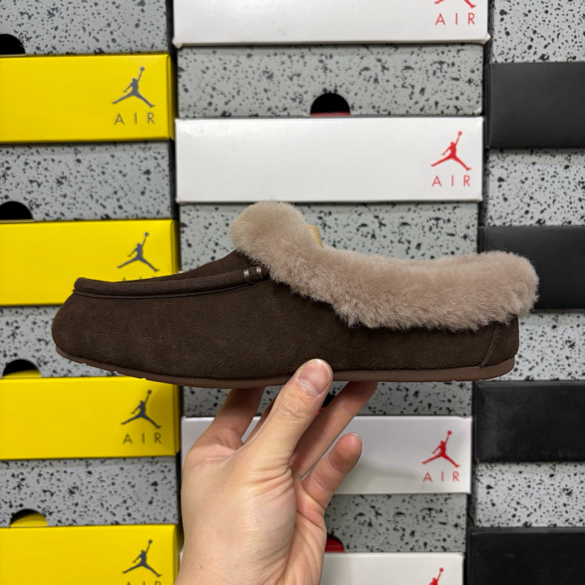 UGG Fluffy-Collar Moccasin Slippers in Cocoa Brown