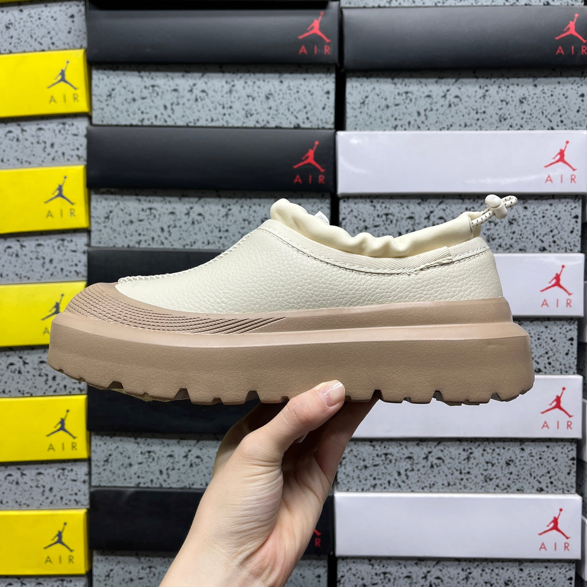 UGG Platform Slip-On Shoes in White & Tan