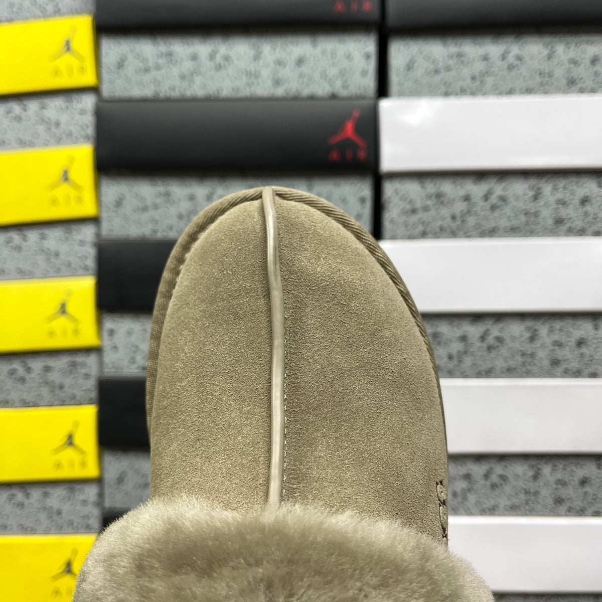 UGG Fluffy-Collar Platform Slippers in Antelope Brown