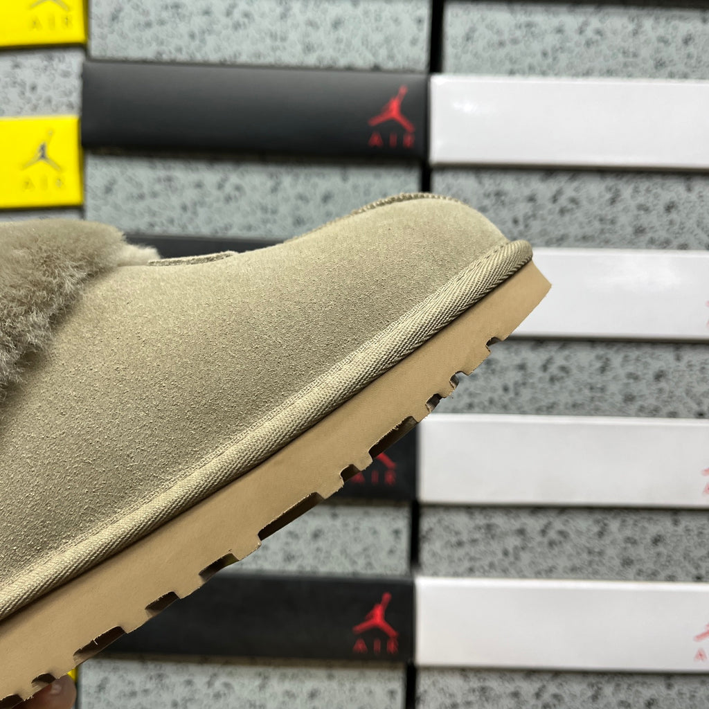 UGG Fluffy-Collar Slip-On Shoes in Antelope Brown