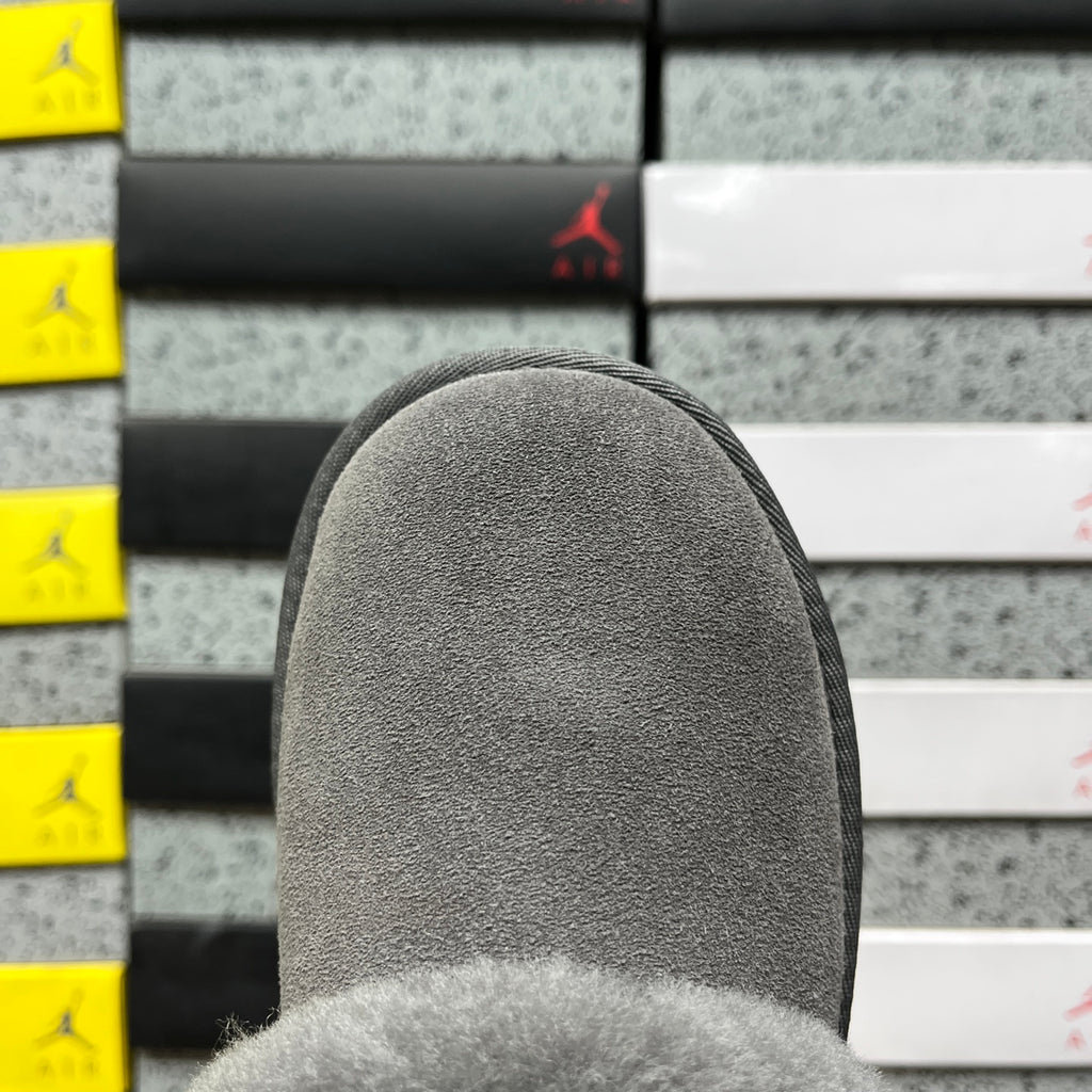 UGG Fluffy-Collar Platform Ankle Boots in Grey