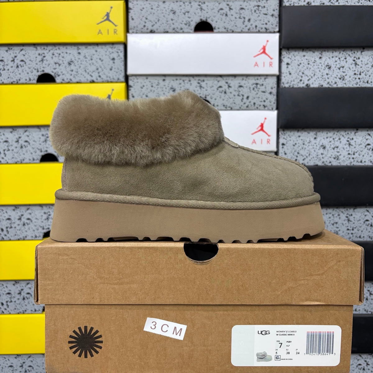 UGG Fluffy-Collar Platform Slip-On Shoes in Antelope Brown
