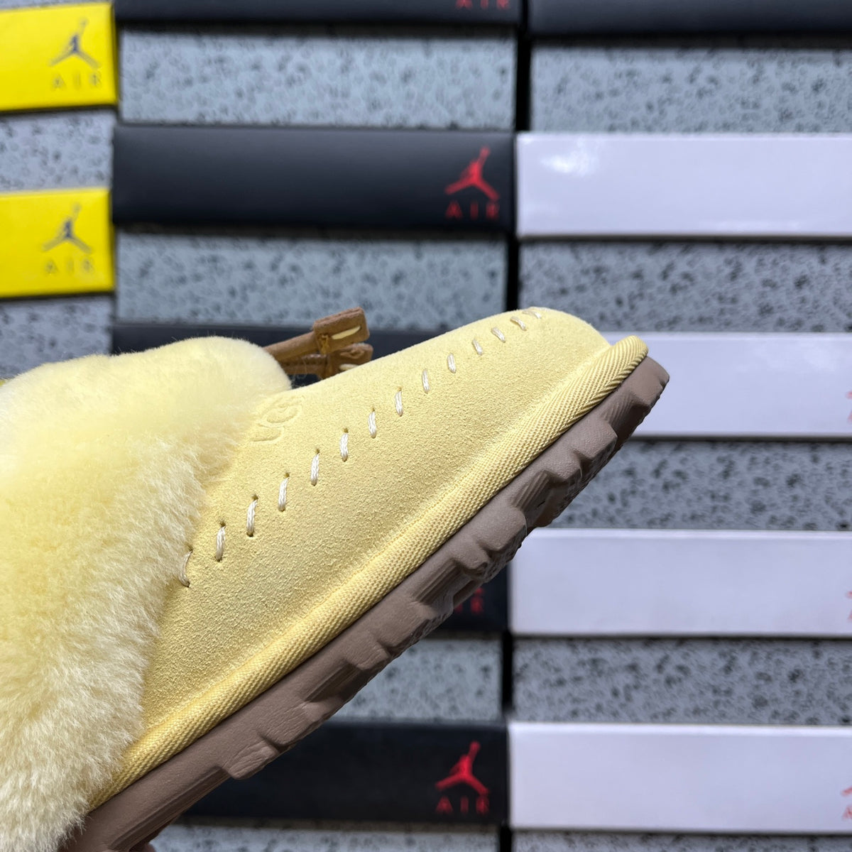 UGG Fluffy-Collar Slippers in Soft Yellow