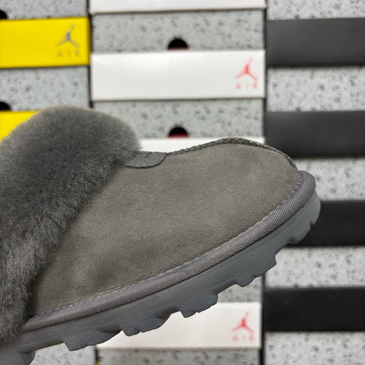 UGG Fluffy-Collar Mule Slippers in Grey