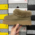 UGG Fluffy-Collar Platform Slip-On Shoes in Antelope Brown