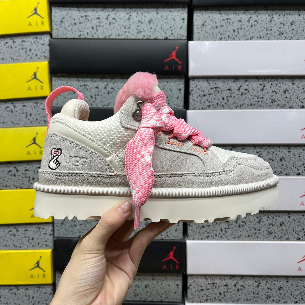 UGG Low-Top Platform Sneakers in White & Pink