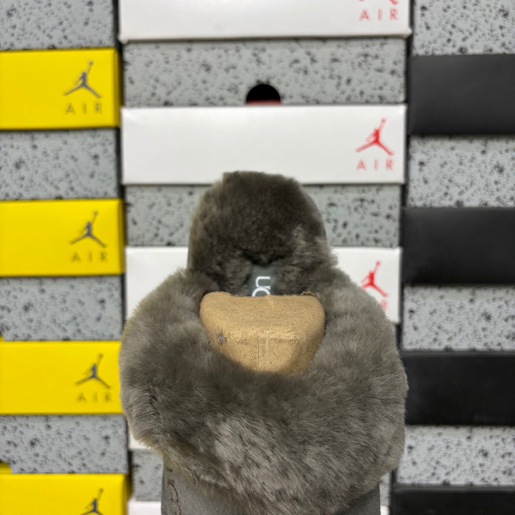 UGG Gray Platform Slippers with Fluffy Collar – 3 cm