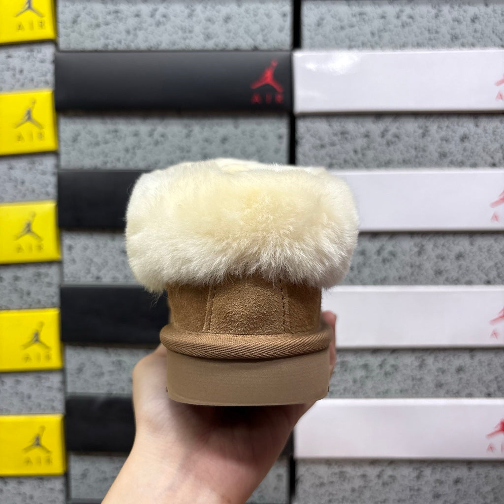 UGG Fluffy-Collar Slip-On Shoes in Chestnut