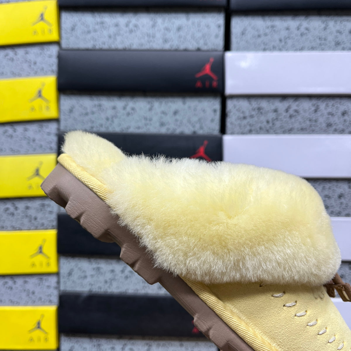 UGG Fluffy-Collar Slippers in Soft Yellow