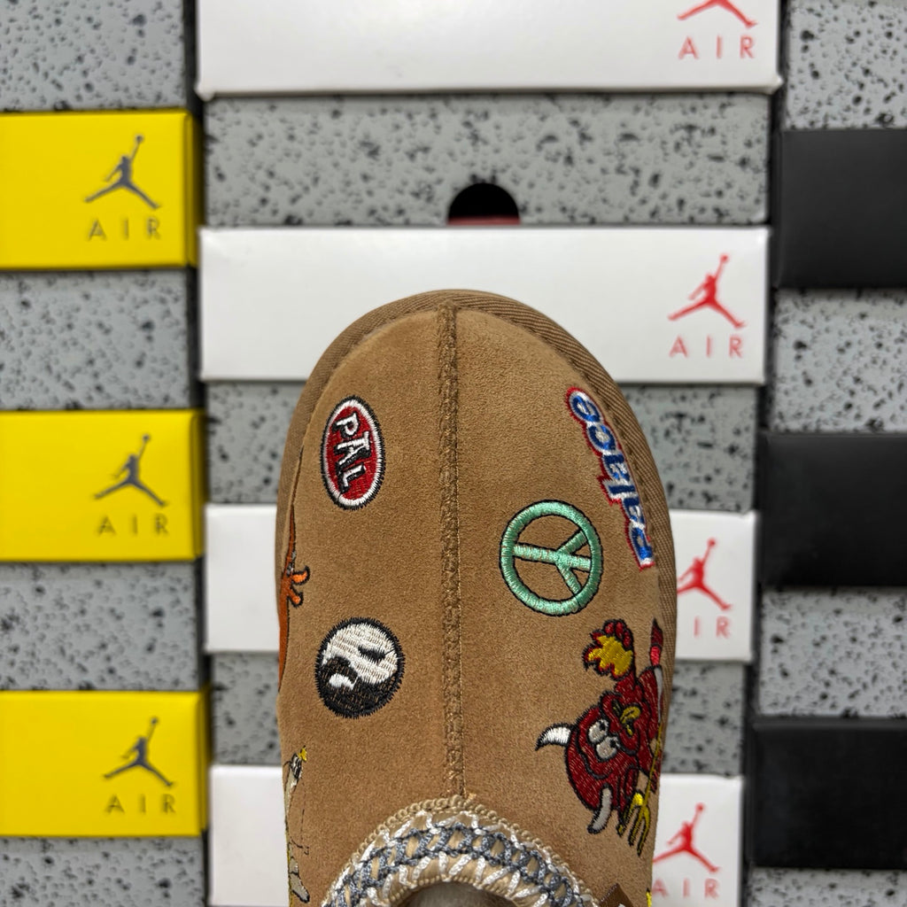 UGG Cartoon-Embroidered Slip-On Shoes in Chestnut