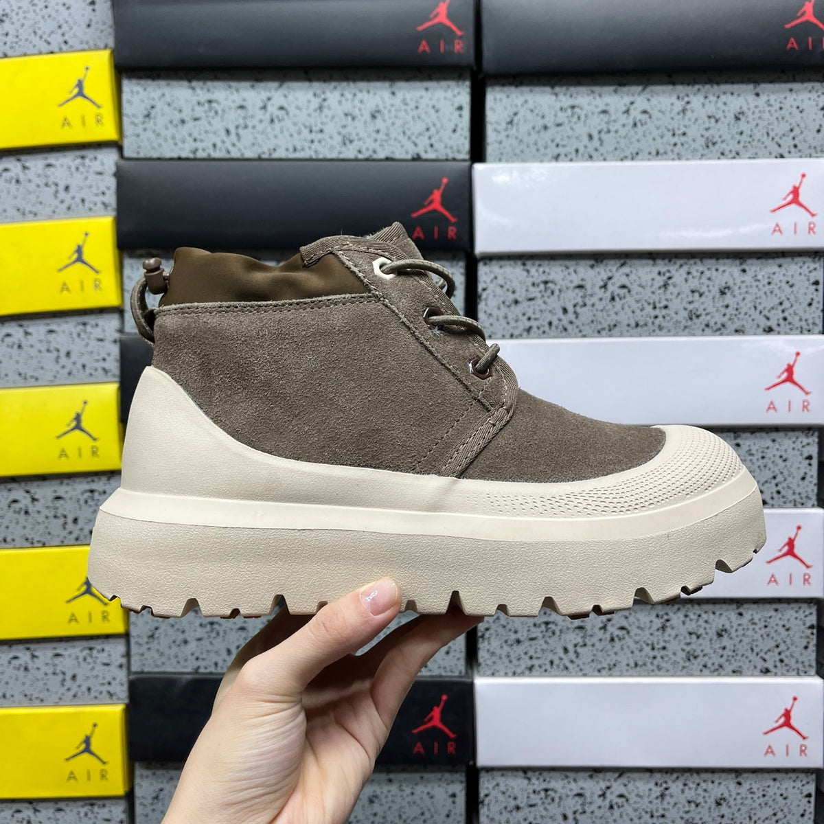 UGG Lace-Up Platform Ankle Boots in Walnut & Cream
