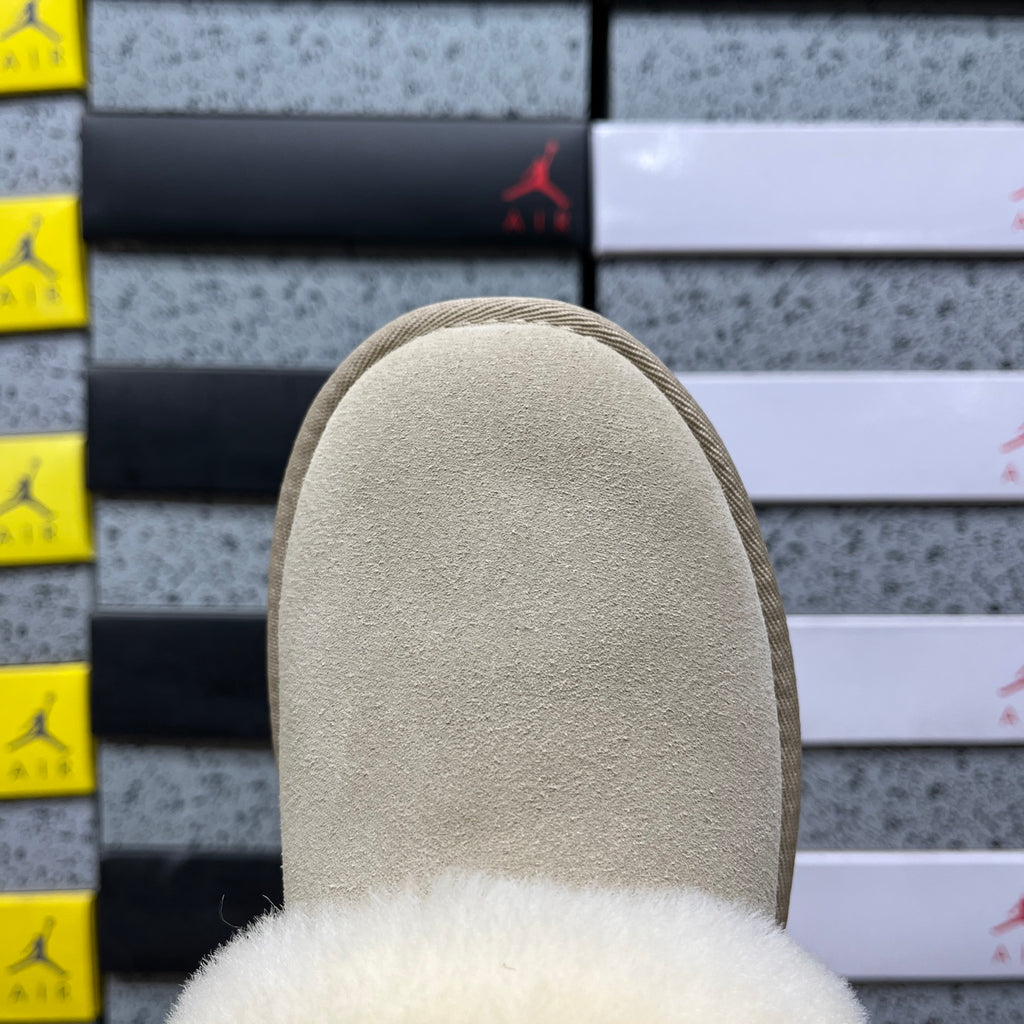 UGG Fluffy-Collar Platform Ankle Boots in Sand