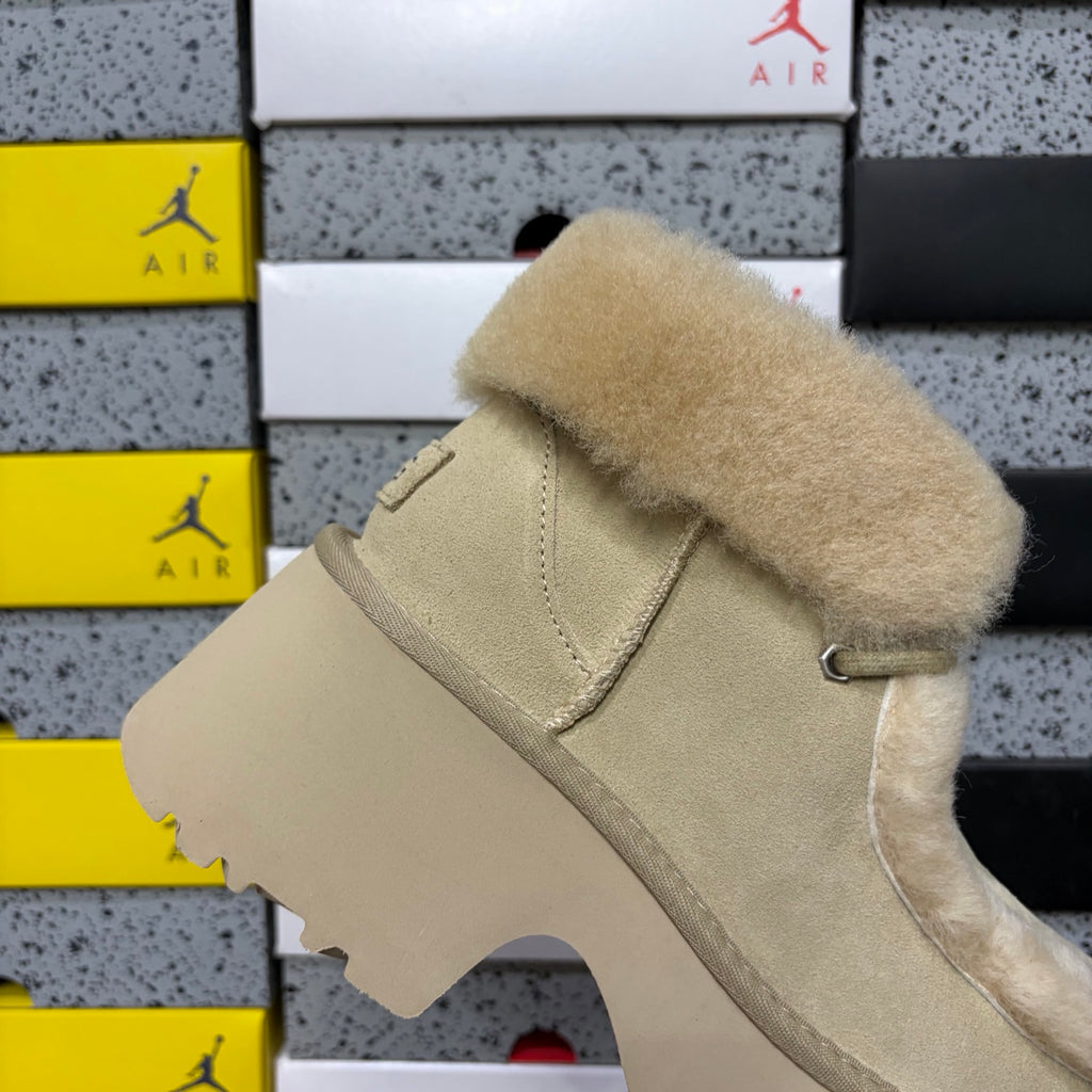 UGG Fluffy-Trim Platform Ankle Boots in Sand