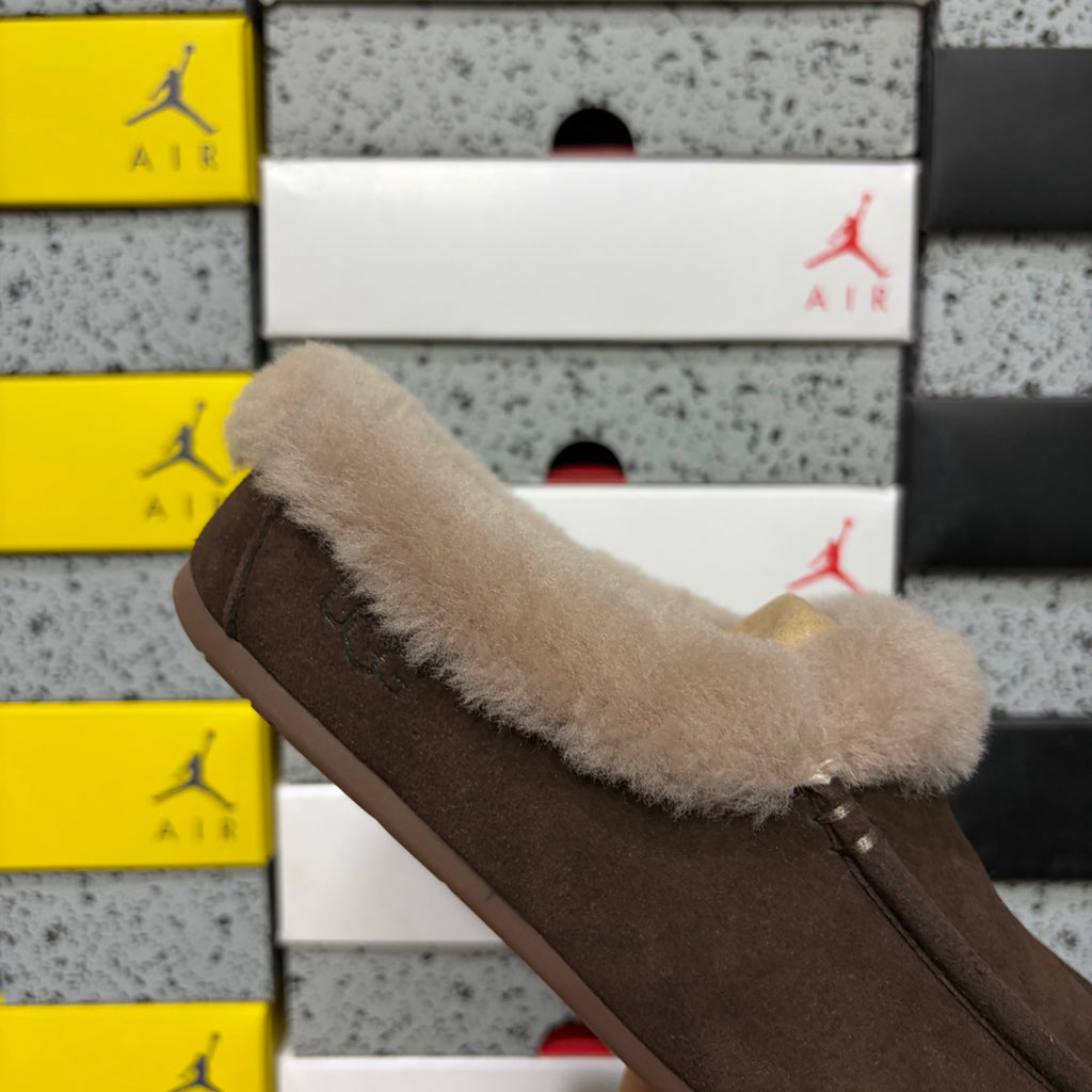 UGG Fluffy-Collar Moccasin Slippers in Cocoa Brown