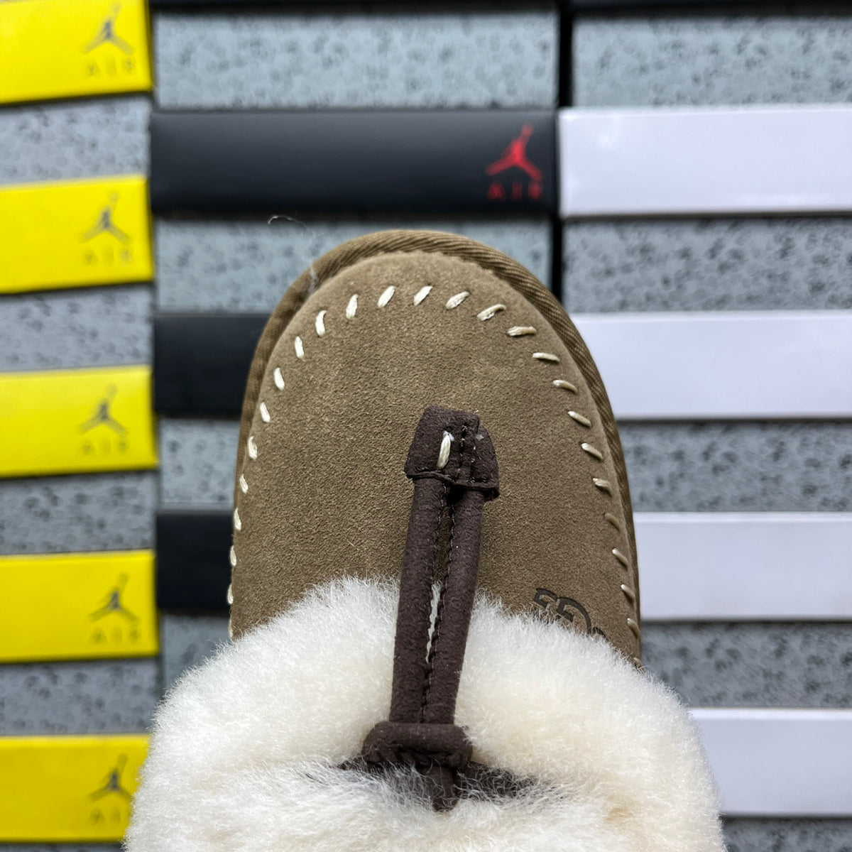 UGG Fluffy-Collar Slippers in Light Bronze