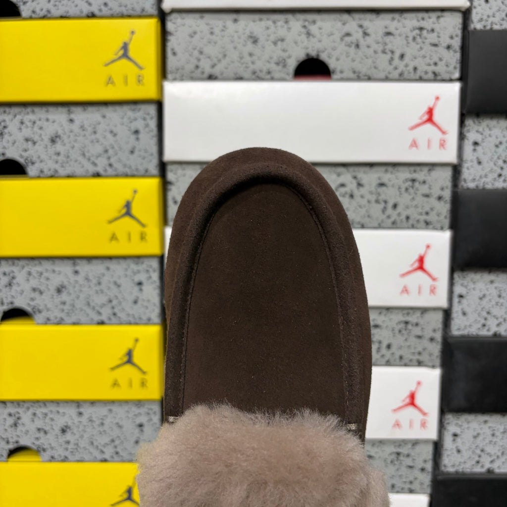UGG Fluffy-Collar Moccasin Slippers in Cocoa Brown