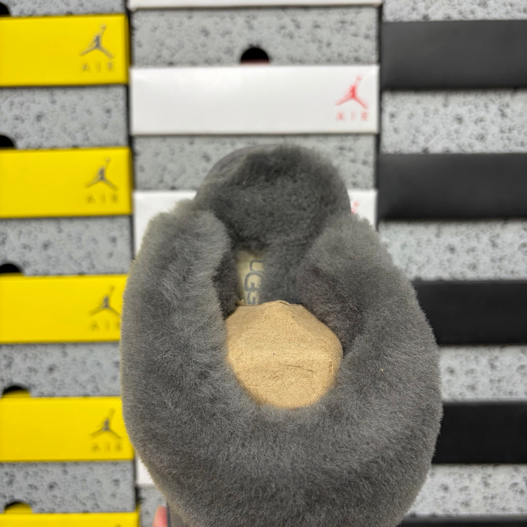 UGG Fluffy-Collar Mule Slippers in Grey