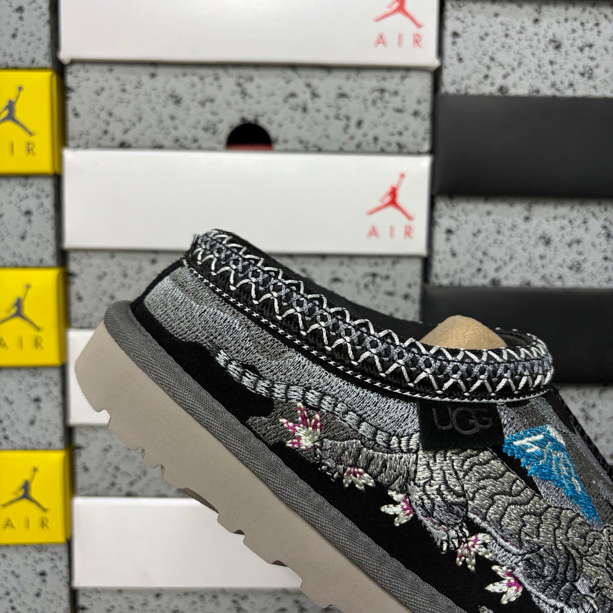 UGG Dragon & Tiger Embroidered Slip-On Shoes in Black
