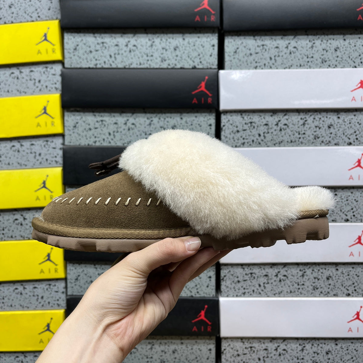 UGG Fluffy-Collar Slippers in Light Bronze