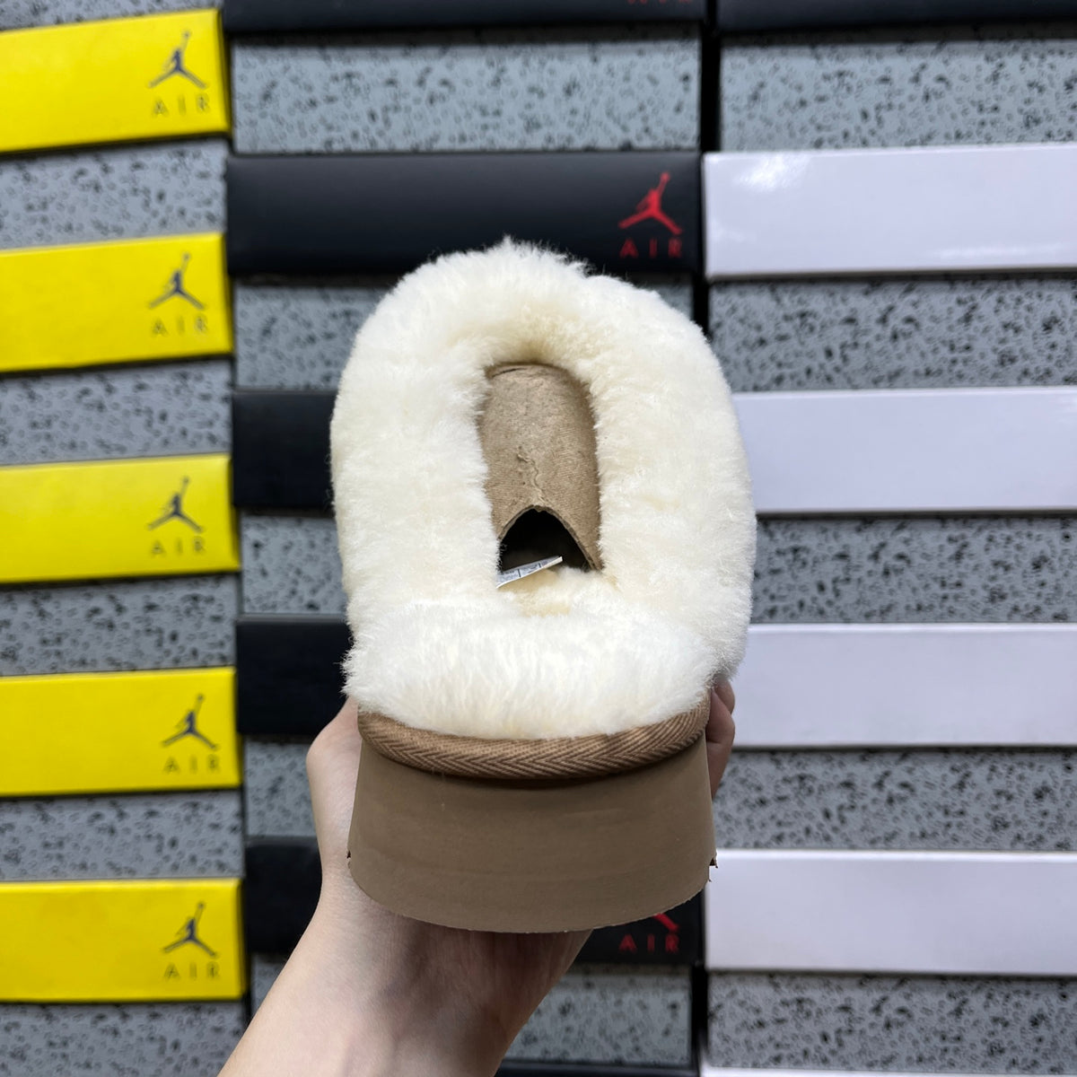 UGG Fluffy-Collar Platform Slippers in Chestnut