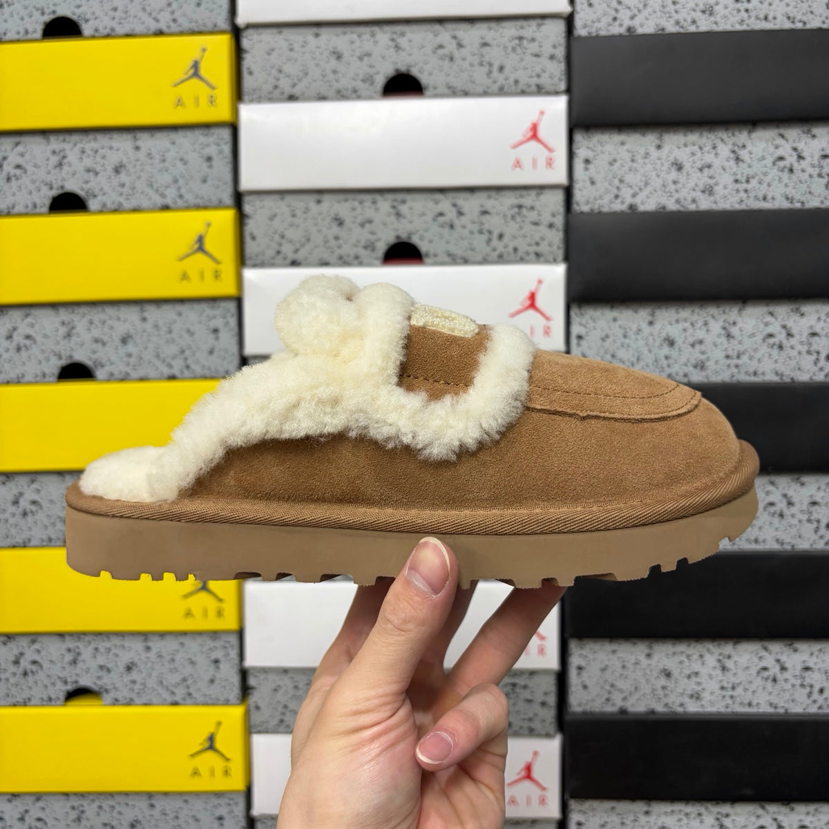 UGG Embroidered Fluffy-Trim Mule Slippers in Chestnut