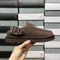 UGG Fluffy-Lined Buckle-Strap Clogs in Dark Brown