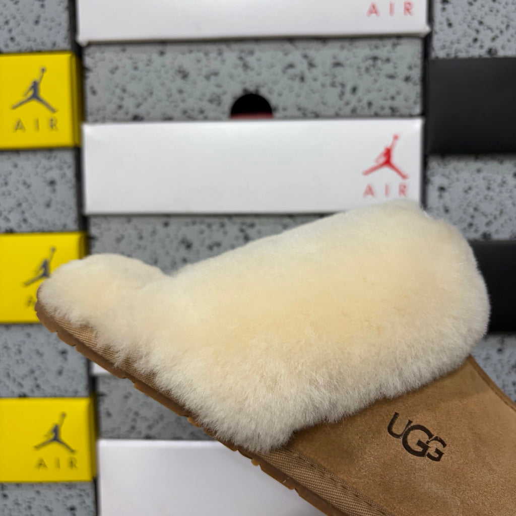 UGG Fluffy-Collar Mule Slippers in Chestnut