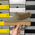 UGG Fluffy-Collar Platform Slip-On Shoes in Taupe Brown