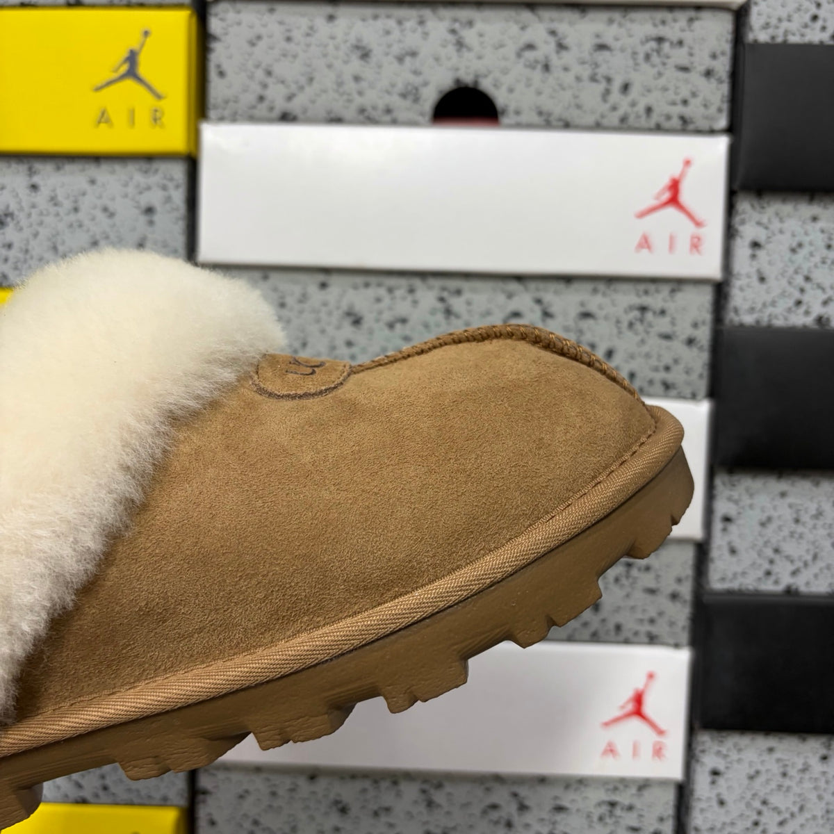 UGG Fluffy-Collar Lug-Sole Mule Slippers in Chestnut
