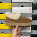 UGG Fluffy-Collar Platform Slip-On Shoes in Chestnut & Cream